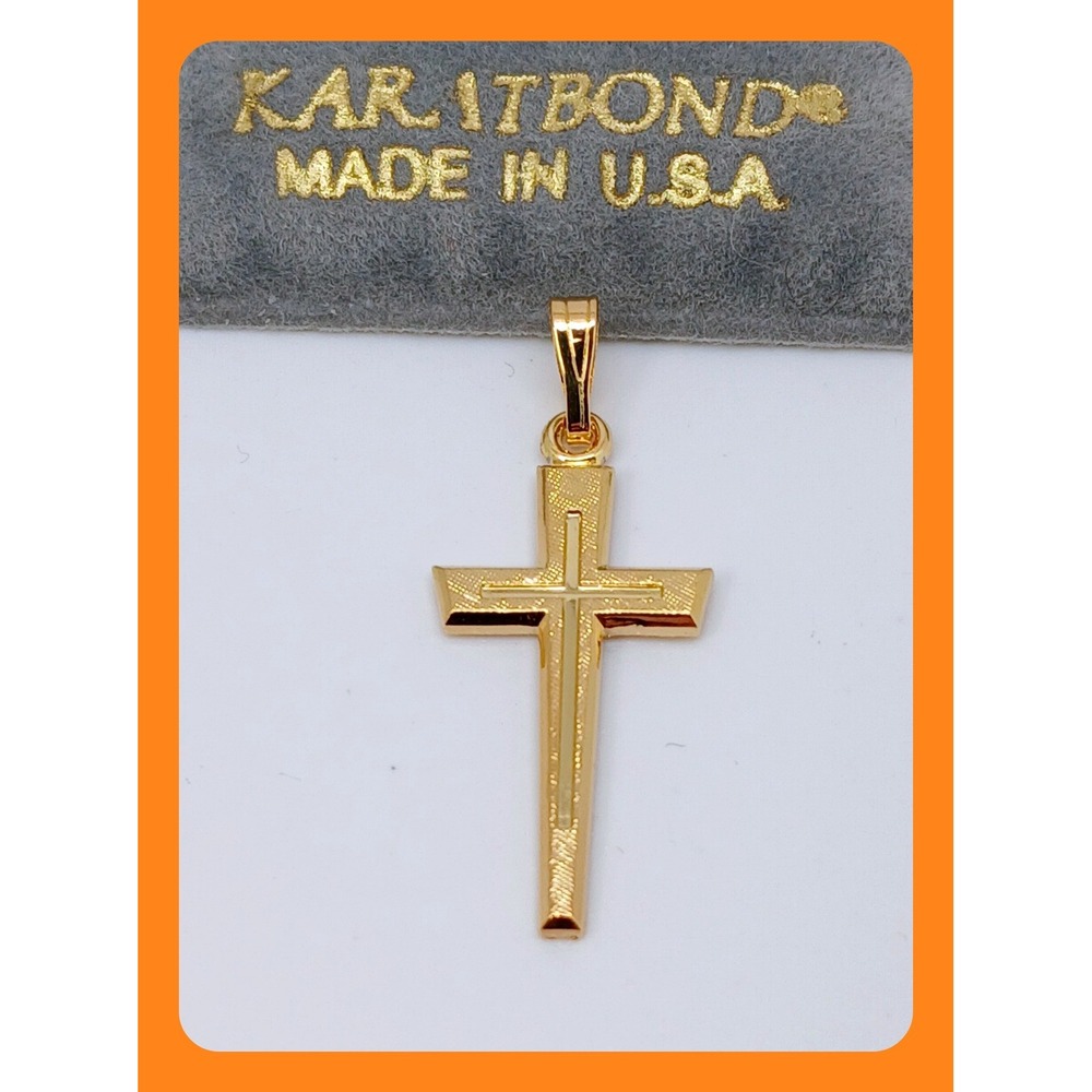 Karatbond Vintage Y2K Textured Gold Double Cross Pendant Made USA New Old Stock
